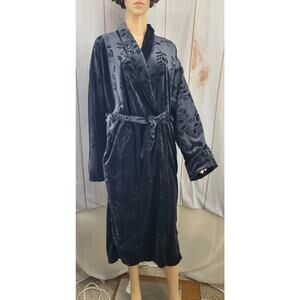 Laurel Rose Country Blk Crushed Velvet Robe Women L Pocket‎ Belt Oversize Unisex